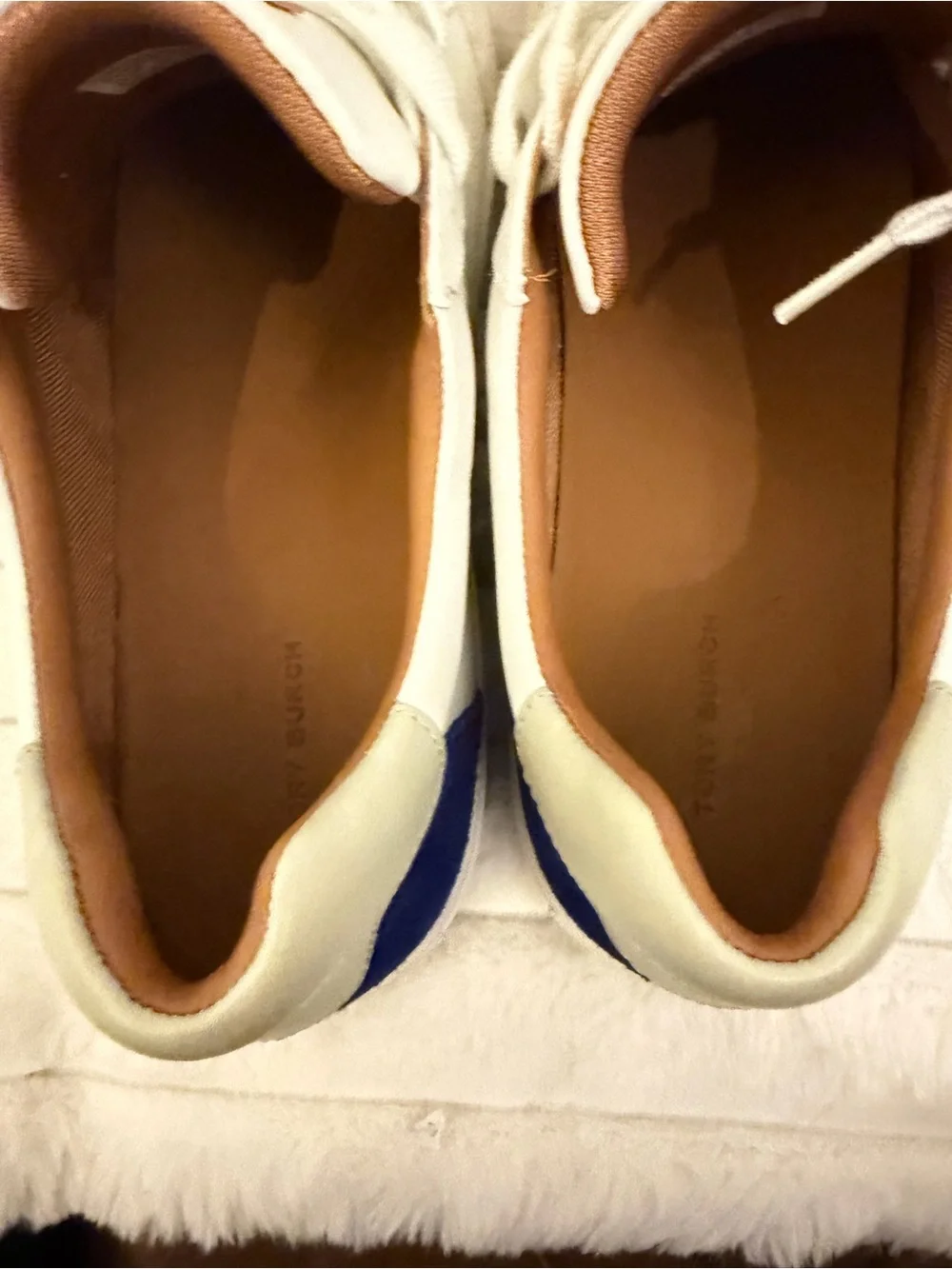Tory Burch Cream & Tan Leather Suede Sneakers